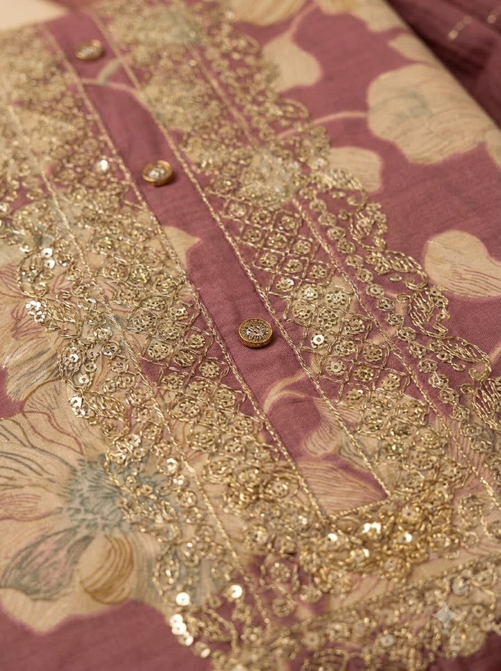 Onion Pink Cotton Blend Embroidered Unstitched Dress Material