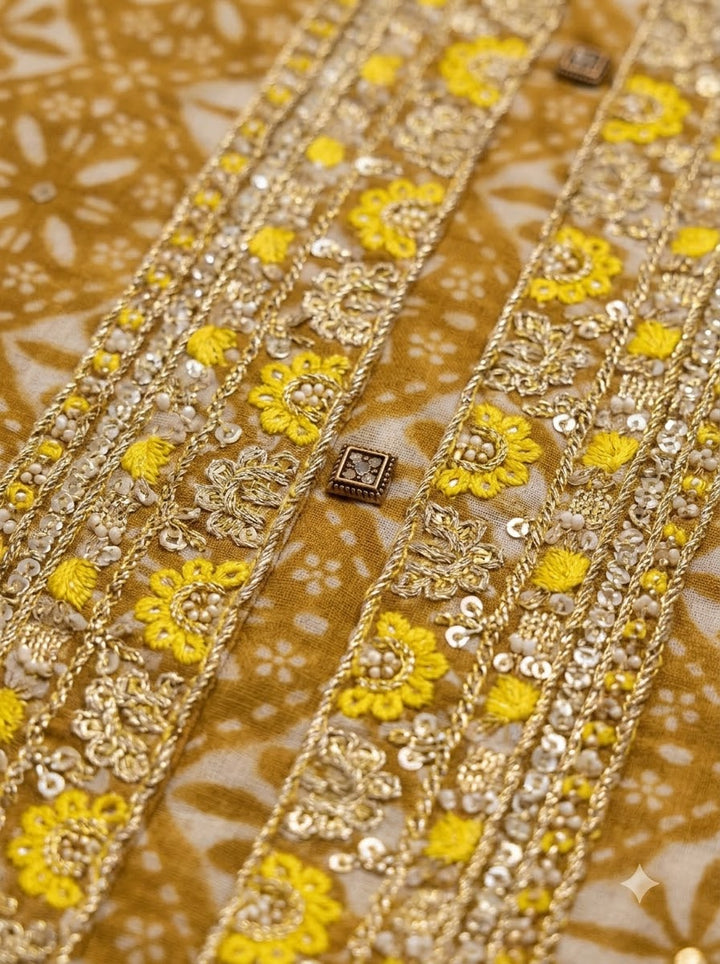 Mustard Cotton Blend Embroidered Unstitched Dress Material
