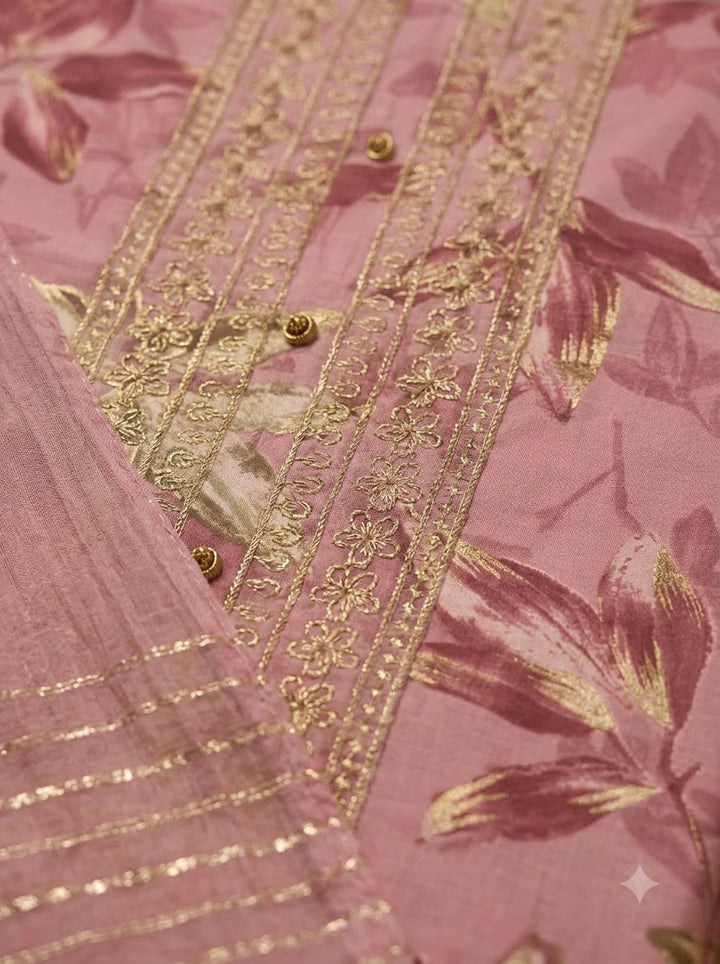 Onion Pink Cotton Blend Embroidered Unstitched Dress Material