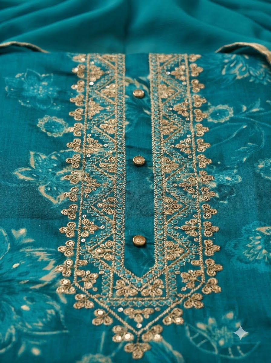 Firozee Cotton Blend Embroidered Unstitched Dress Material