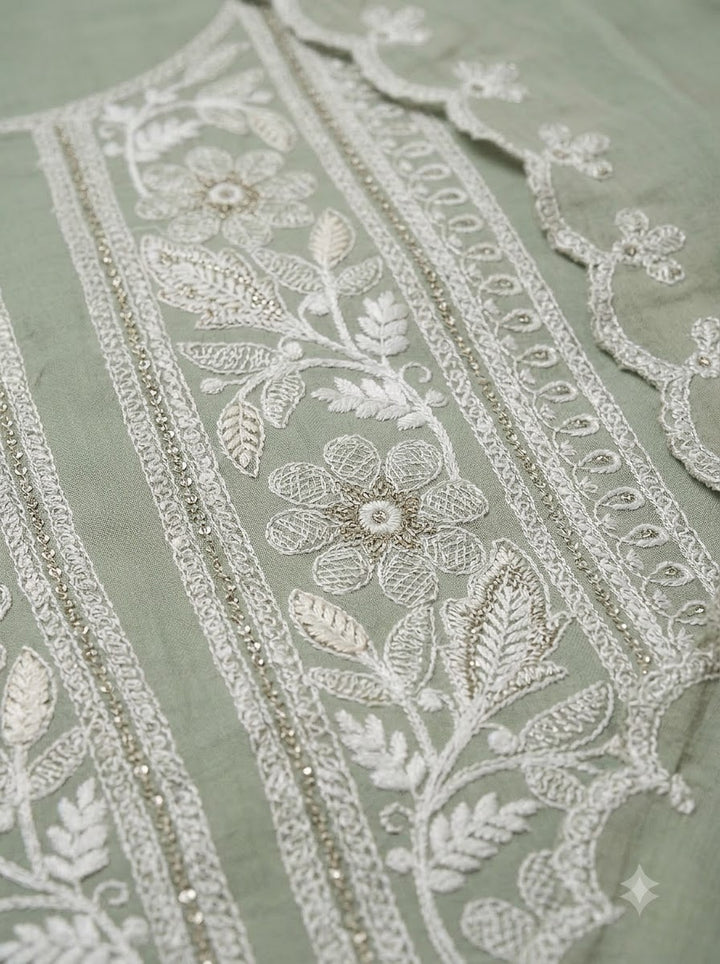 Aqua Chanderi Embroidered Unstitched Dress Material
