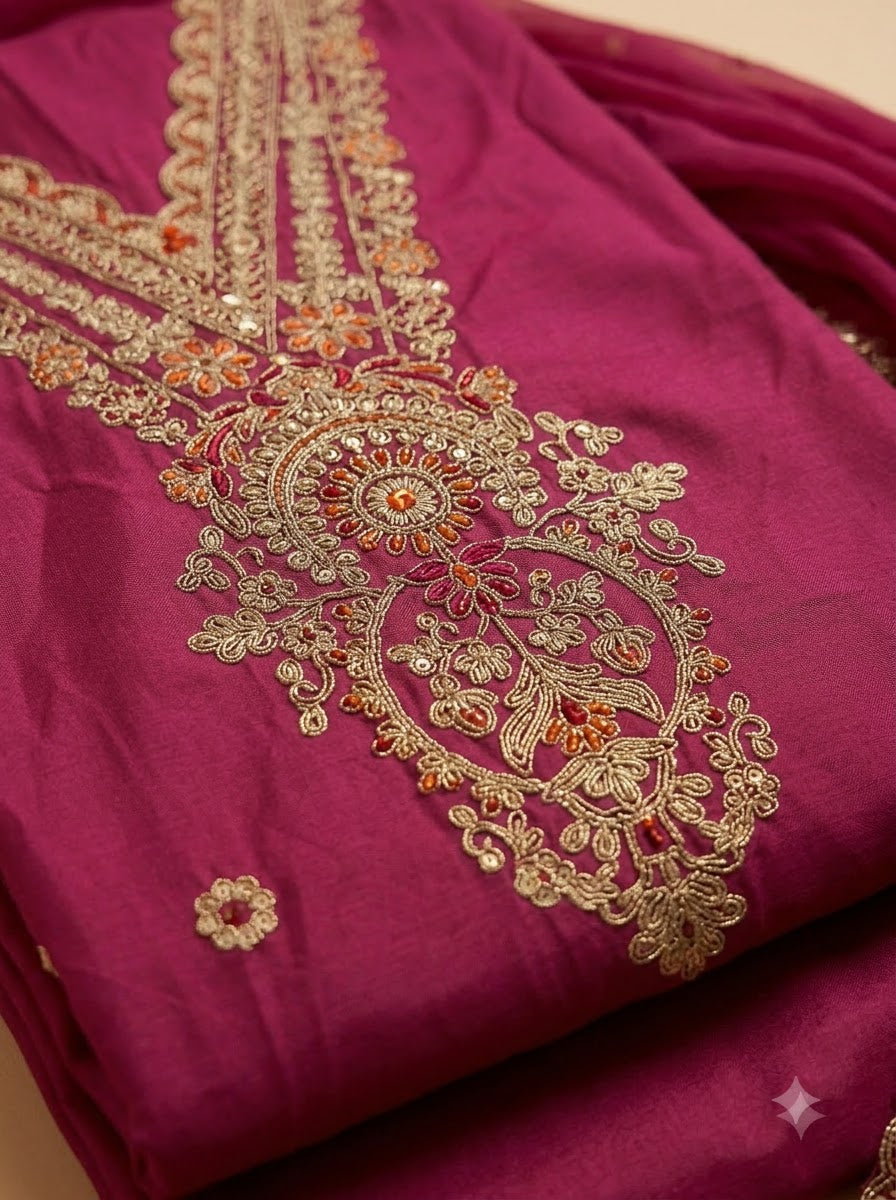 Rani Chanderi Embroidered Unstitched Dress Material
