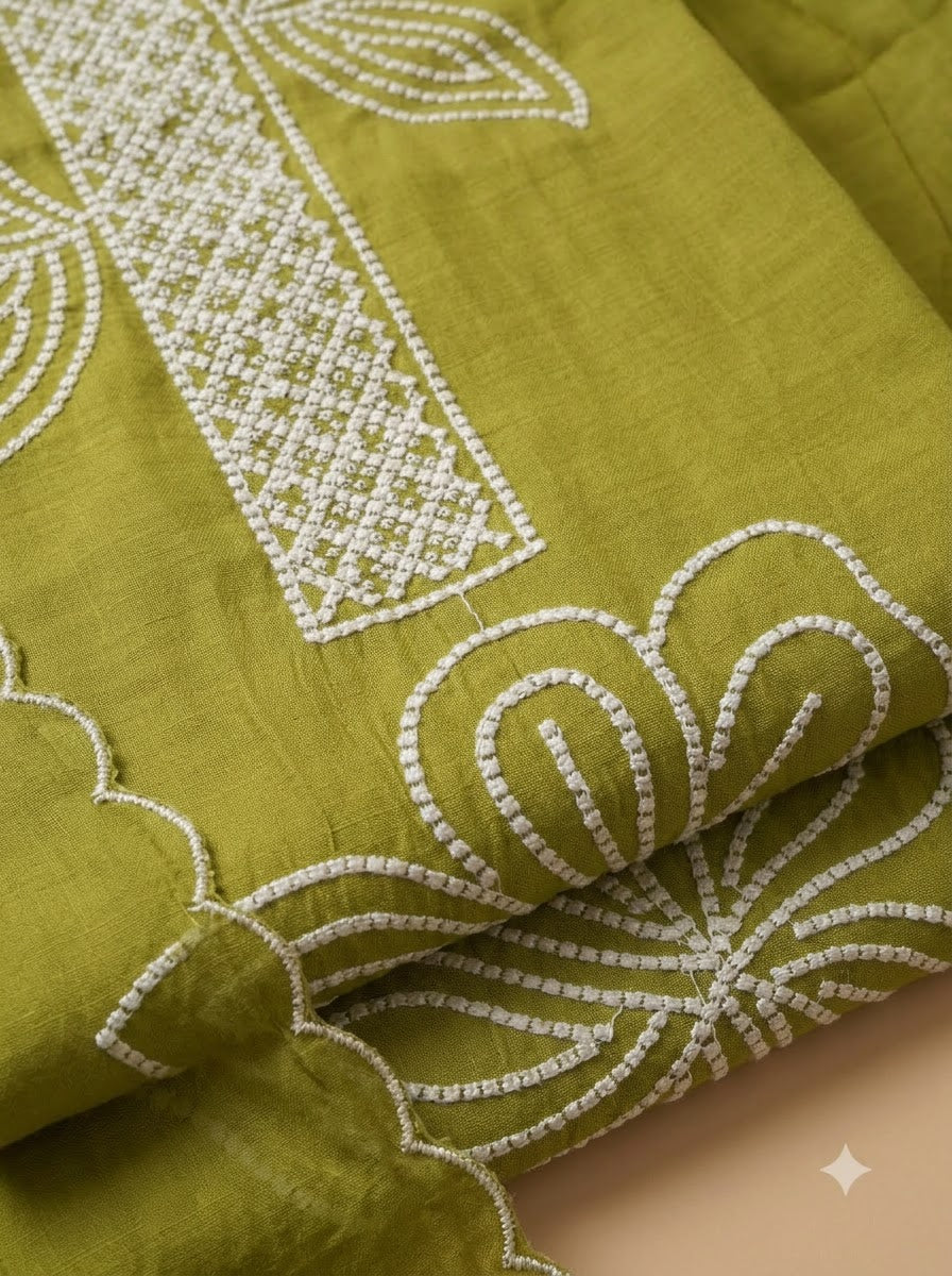 Mehndi Chanderi Embroidered Unstitched Dress Material