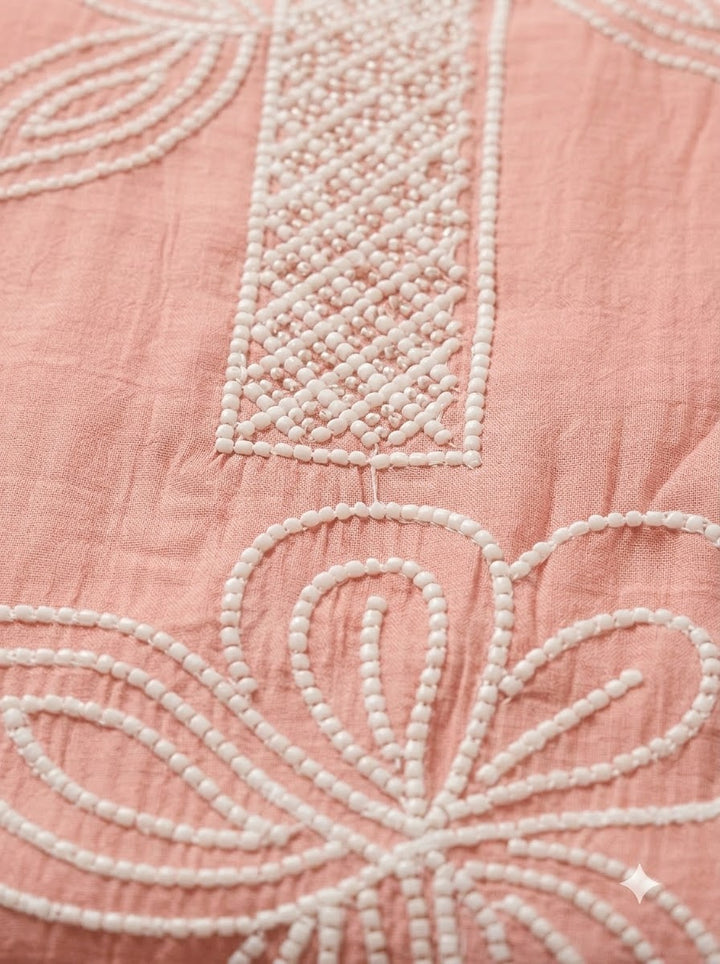 Peach Chanderi Embroidered Unstitched Dress Material