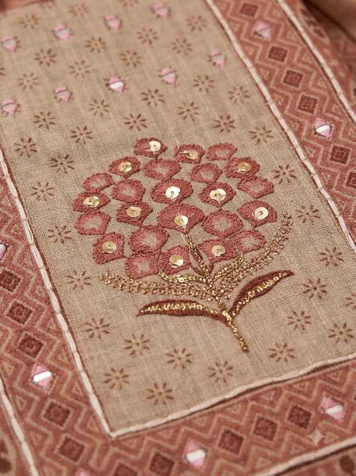 Onion Pink Linen Blend Printed Unstitched Dress Material