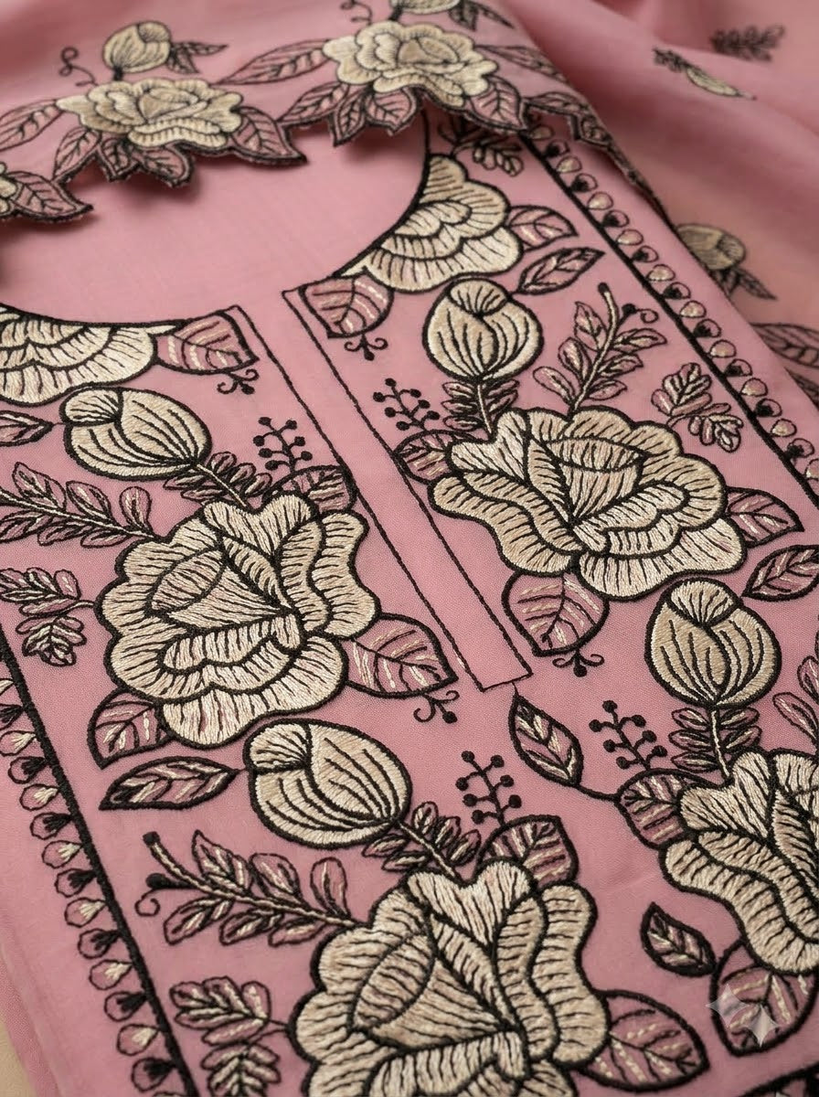 Pink Chanderi Embroidered Unstitched Dress Material