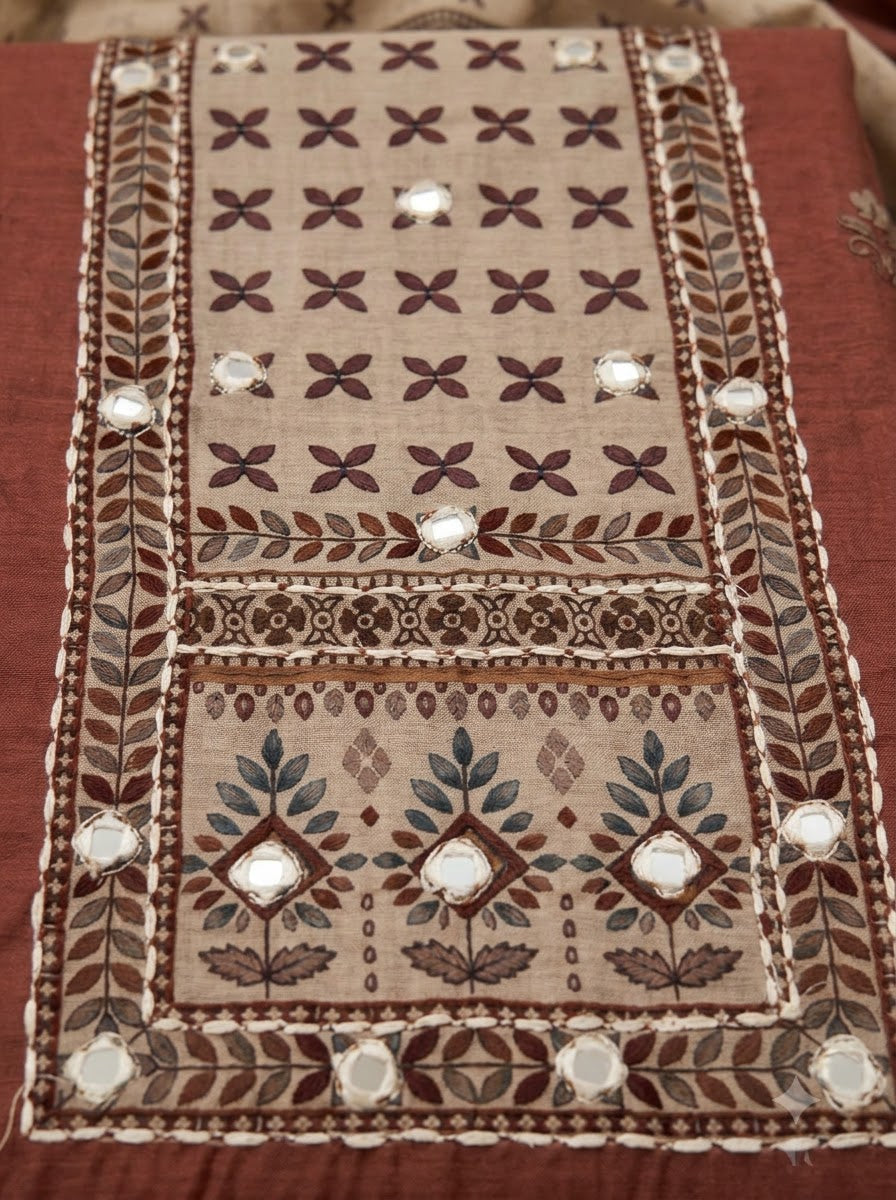 Rust Linen Blend Printed Unstitched Dress Material