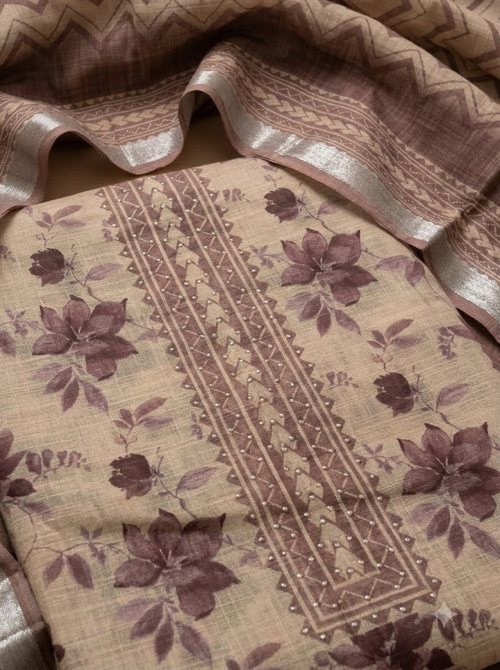 Onion Pink Linen Blend Embroidered Unstitched Dress Material