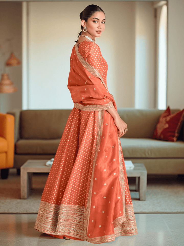 Banarsi Weave Tissue Kurta With Legging &amp; Dupatta