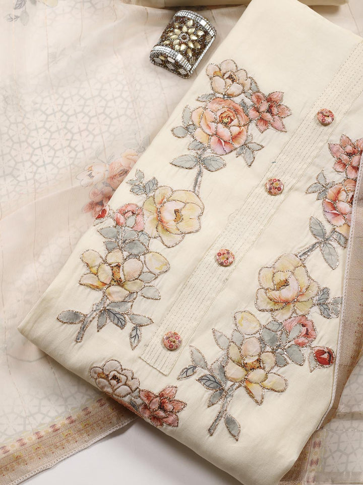Neck Embroidered Cotton Blend Unstitched Suit Piece With Dupatta