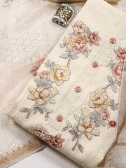 Neck Embroidered Cotton Blend Unstitched Suit Piece With Dupatta