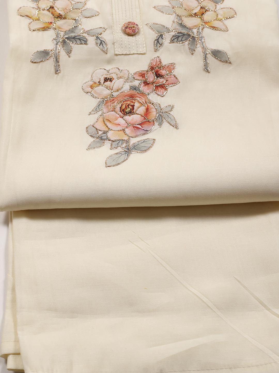 Neck Embroidered Cotton Blend Unstitched Suit Piece With Dupatta