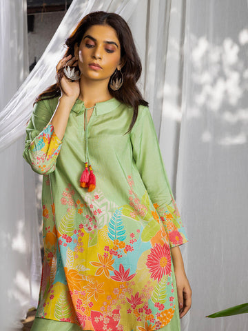 Floral Printed Muslin Kurta With Pants