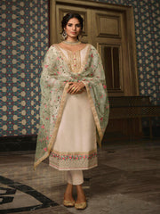 Zari Embroidery Tusser Silk Semi Stitched Suit