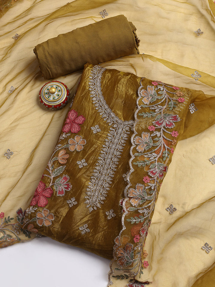 Neck Embroidery Organza Unstitched Suit Piece With Dupatta