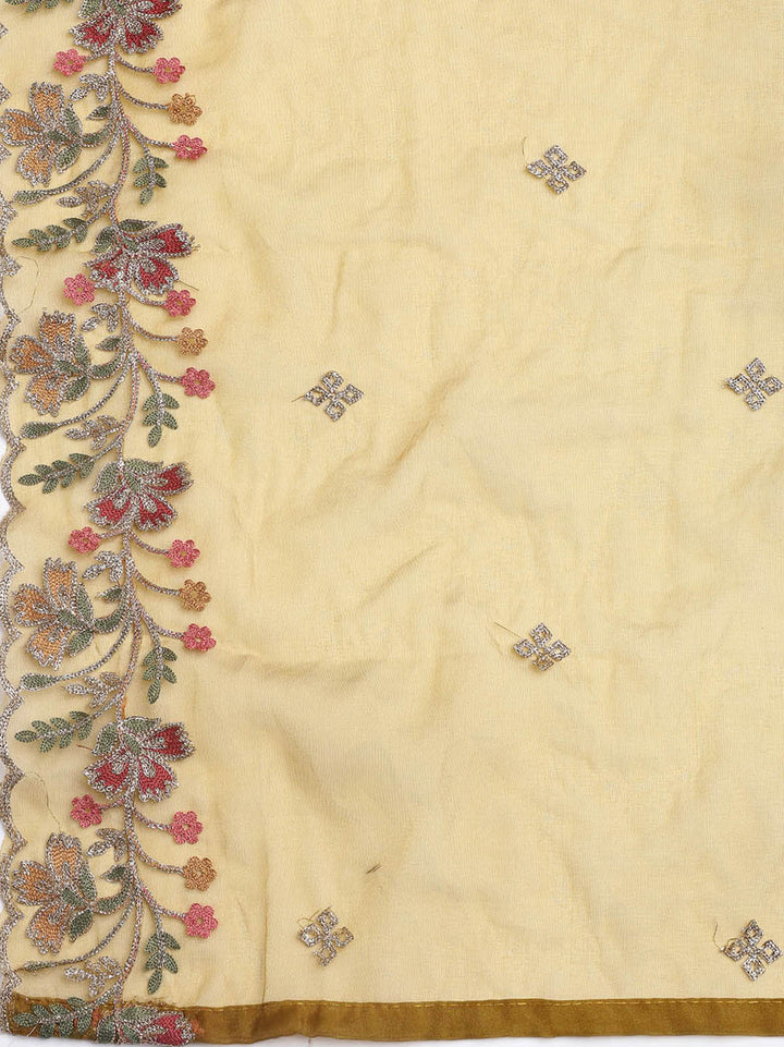Neck Embroidery Organza Unstitched Suit Piece With Dupatta