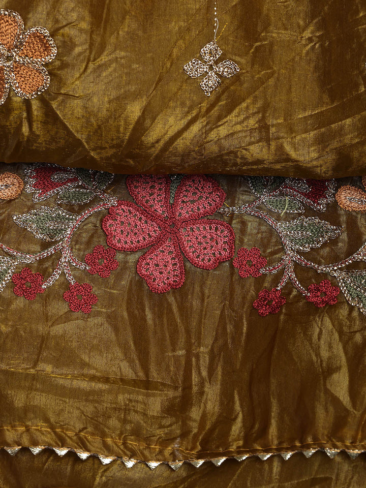 Neck Embroidery Organza Unstitched Suit Piece With Dupatta