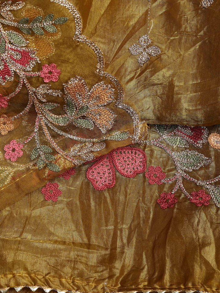 Neck Embroidery Organza Unstitched Suit Piece With Dupatta