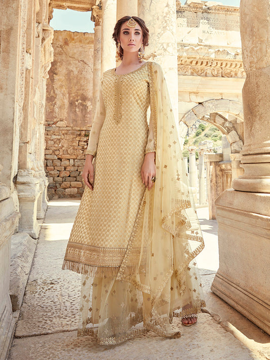 Zari Embroidery and Sequin Georgette Semi Stitched Suit