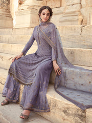 Zari Embroidery and Sequin Georgette Semi Stitched Suit