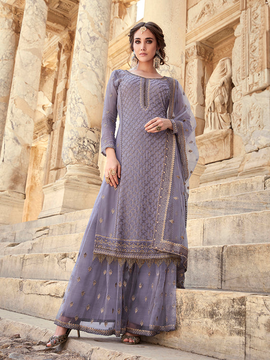 Zari Embroidery and Sequin Georgette Semi Stitched Suit