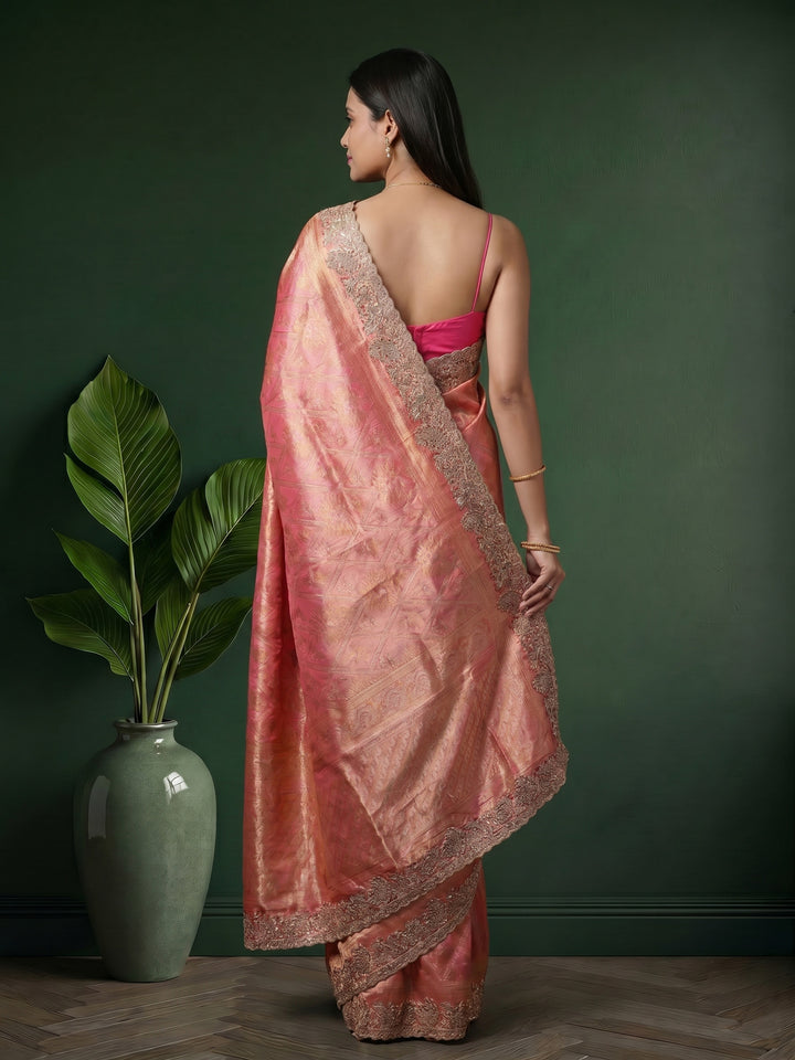 Pink Embroidered Art Silk Saree