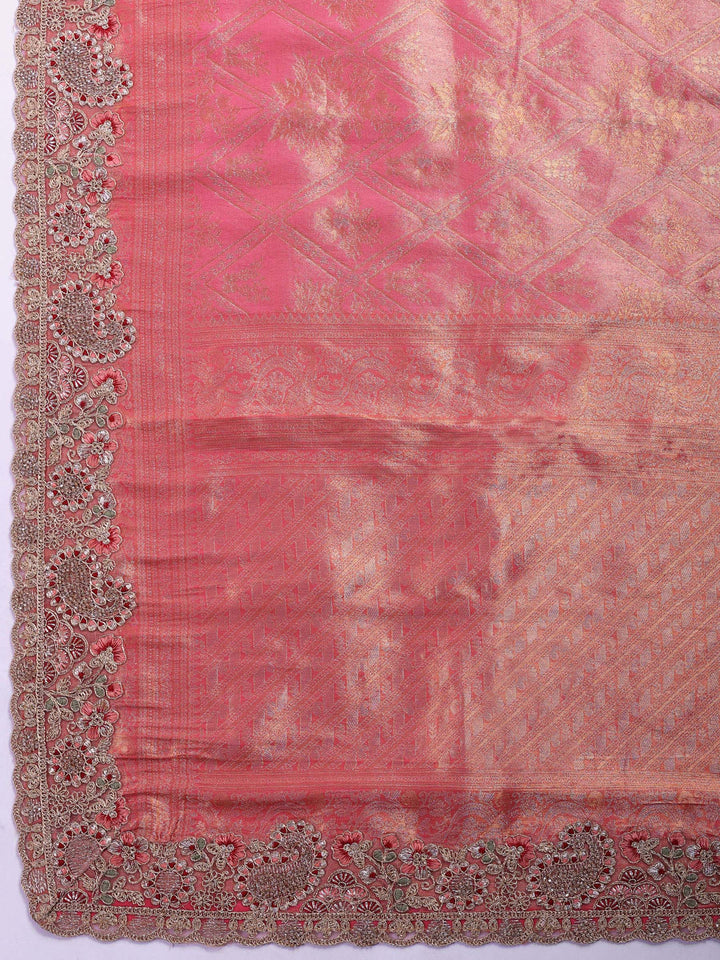 Pink Embroidered Art Silk Saree