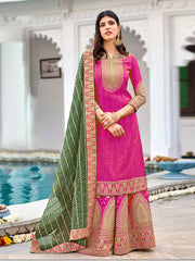 Zari Embroidery and Sequin Georgette Semi Stitched Suit