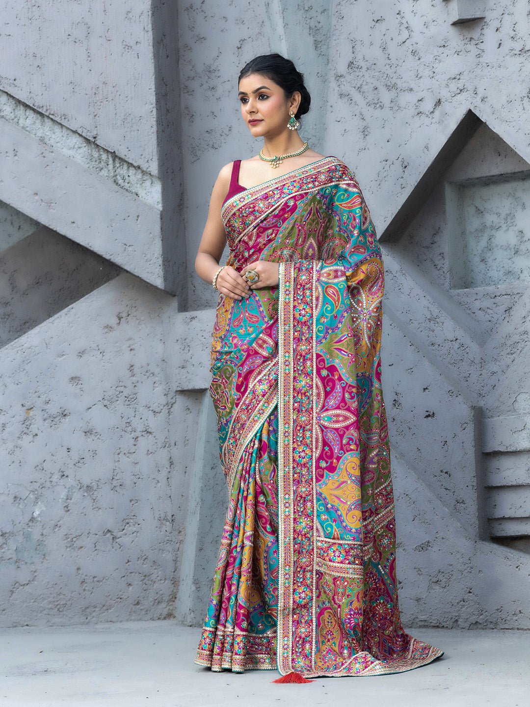 Printed Satin Saree
