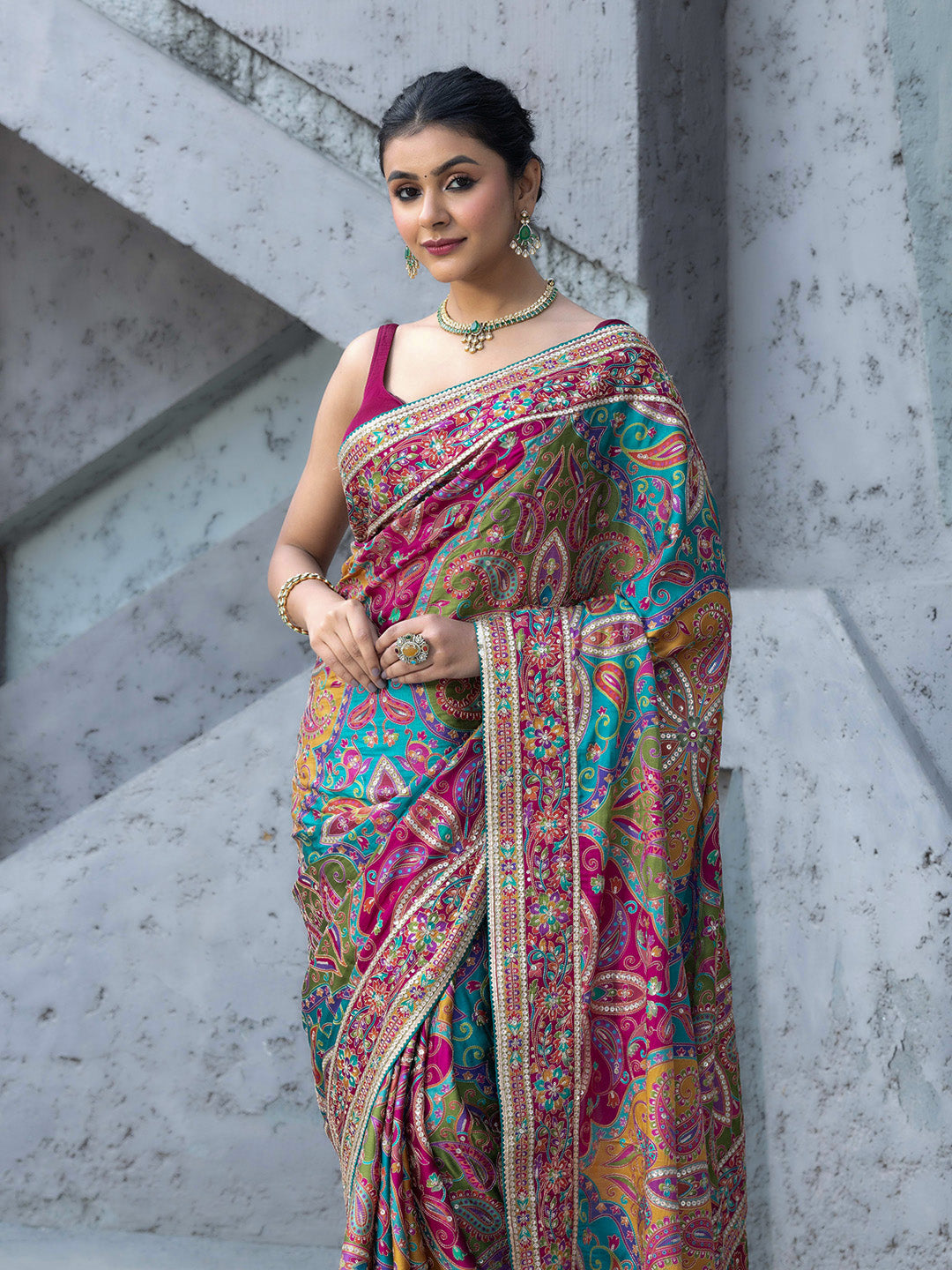 Printed Satin Saree