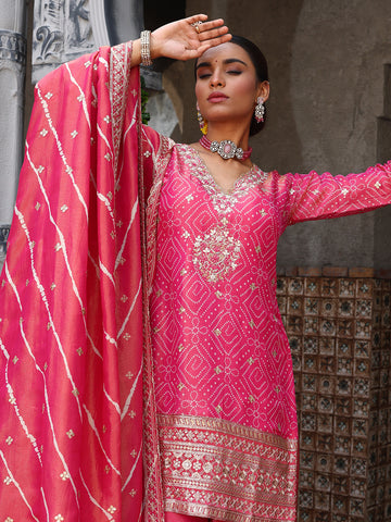 Bandhani Print Tissue Kurti With Sharara & Dupatta