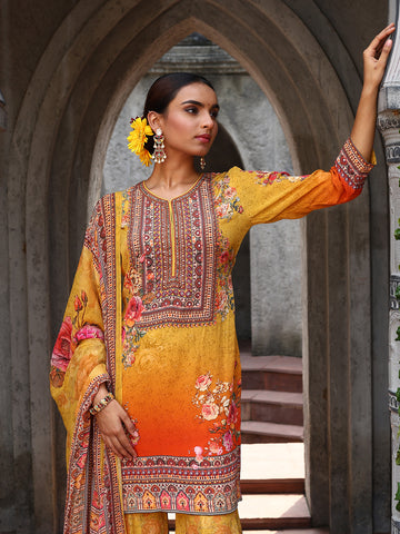 Digital Printed Crepe Kurti With Sharara & Dupatta