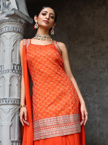 Woven Banarasi Kurti With Sharara & Dupatta