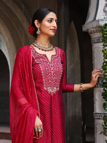 Neck Embroidery & Printed Cotton Blend Unstitched Suit With Dupatta