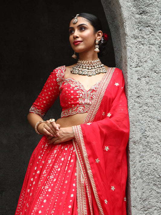 Banarsi Weave Georgette Choli With Lehenga & Dupatta