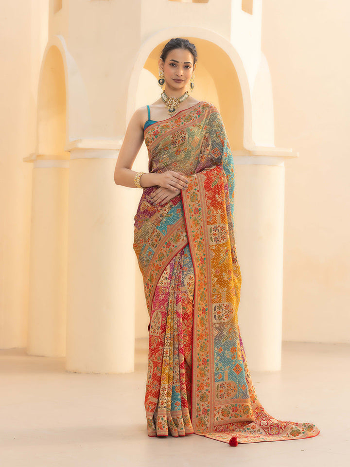 Printed &amp; Plain Georgette Saree