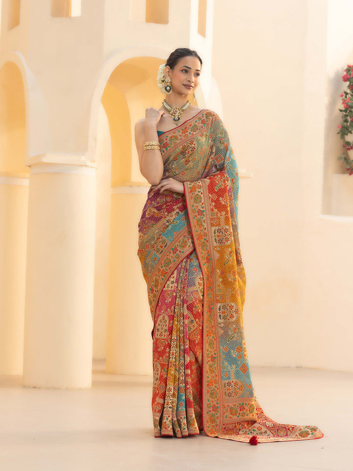 Printed &amp; Plain Georgette Saree