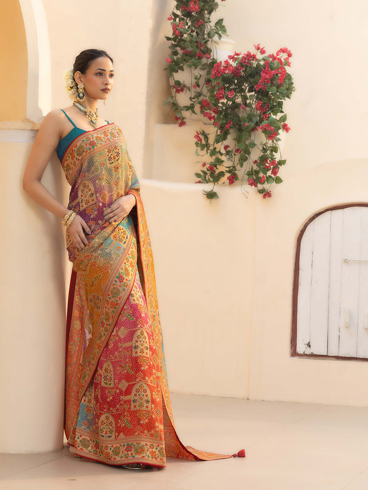 Printed &amp; Plain Georgette Saree