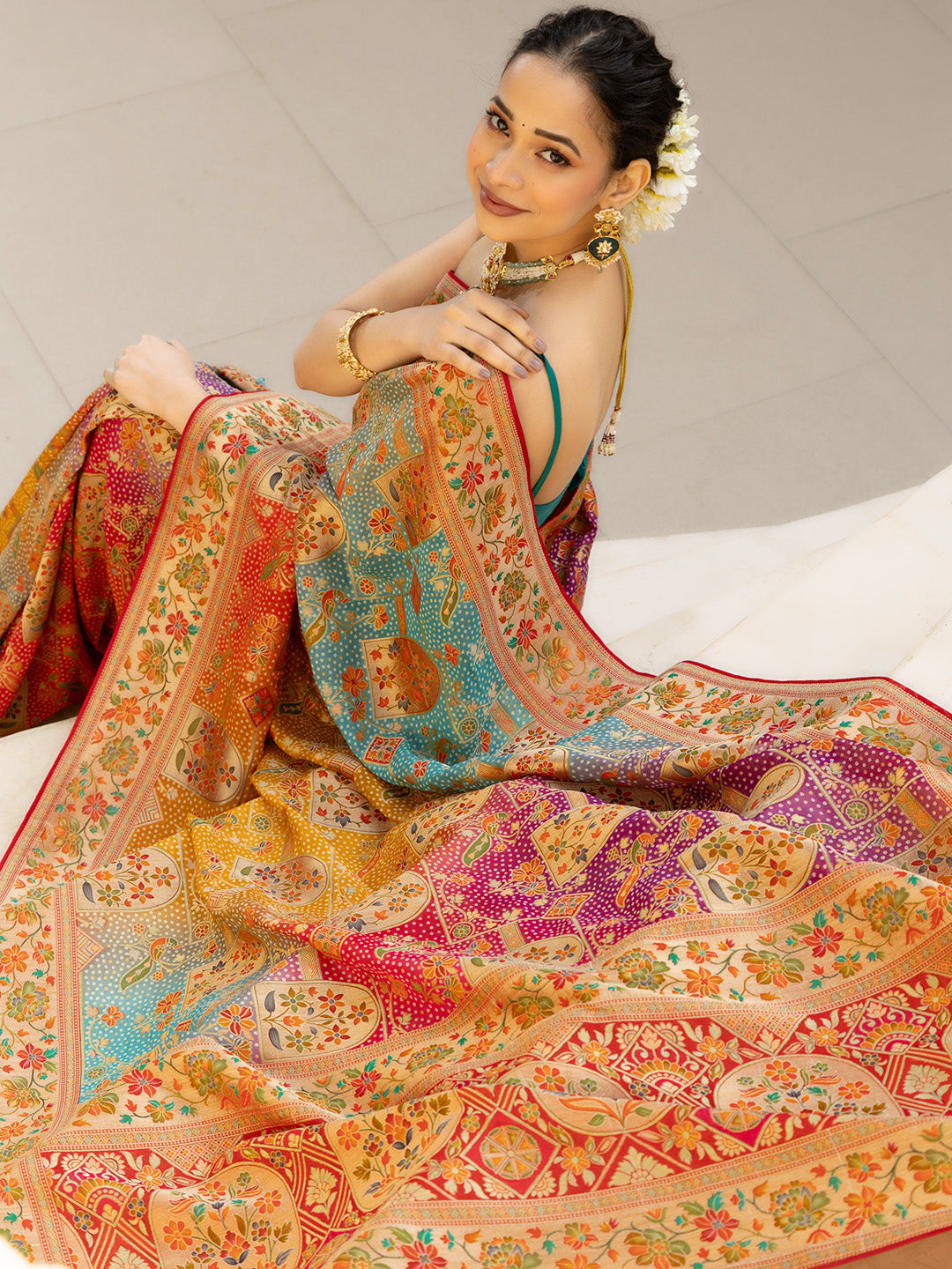 Printed &amp; Plain Georgette Saree