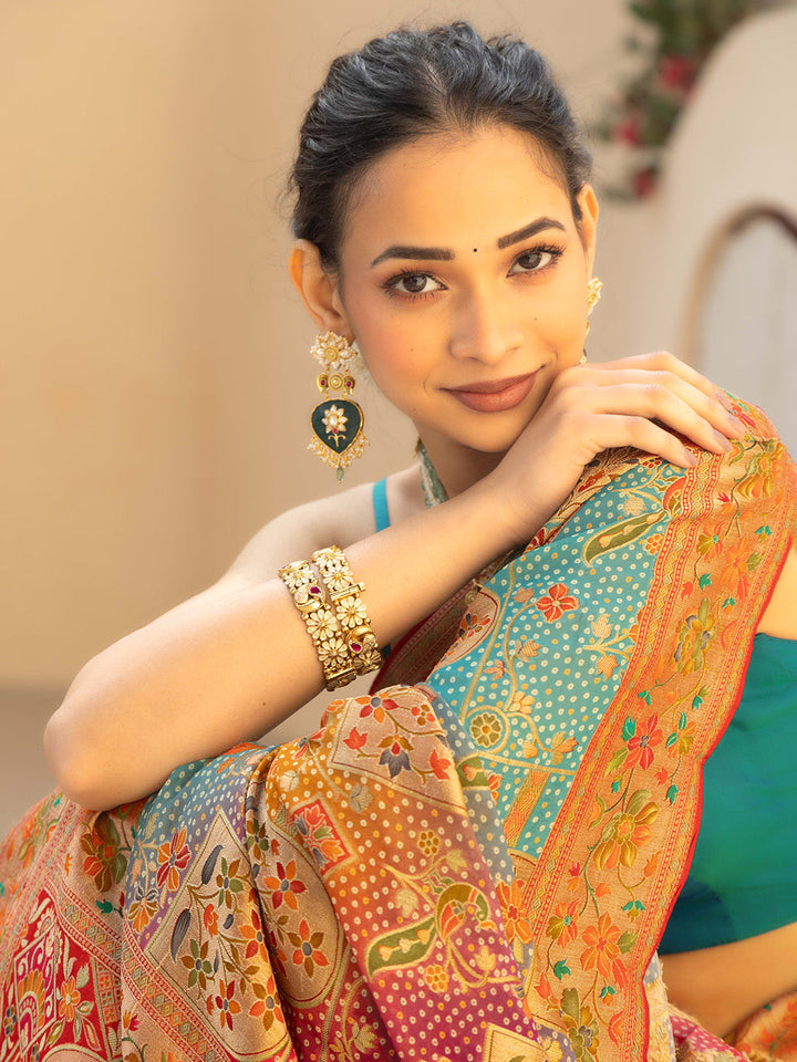 Printed &amp; Plain Georgette Saree