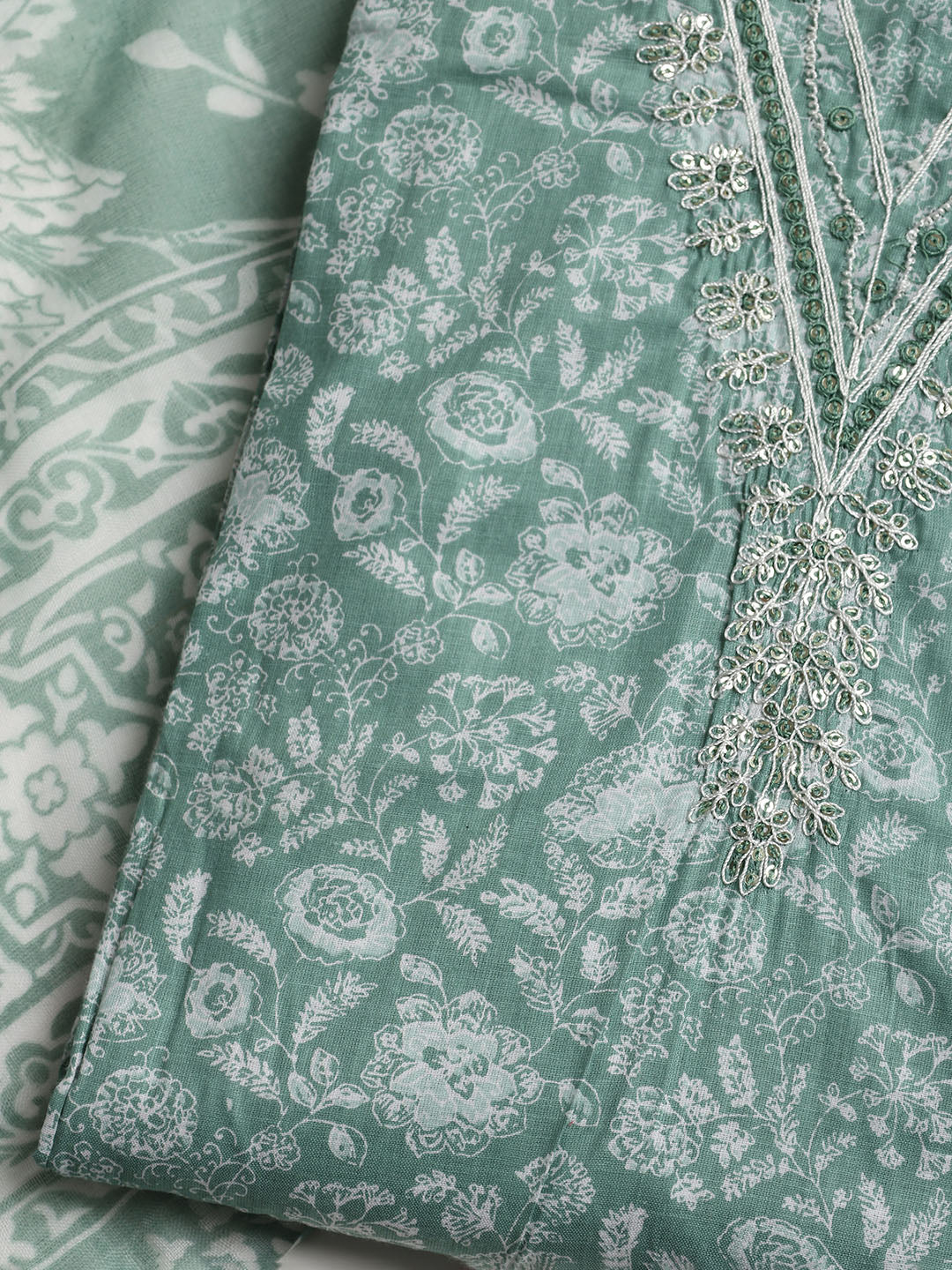 Printed Cotton Blend Unstitched Suit With Dupatta