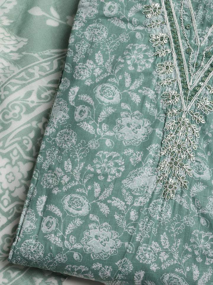 Printed Cotton Blend Unstitched Suit With Dupatta