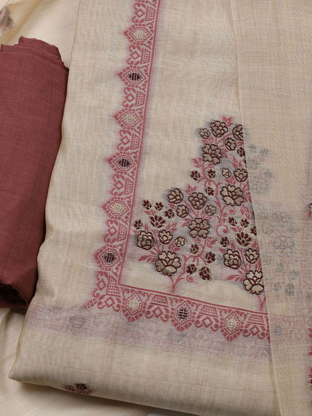 Woven Design Chanderi Unstitched Suit With Dupatta