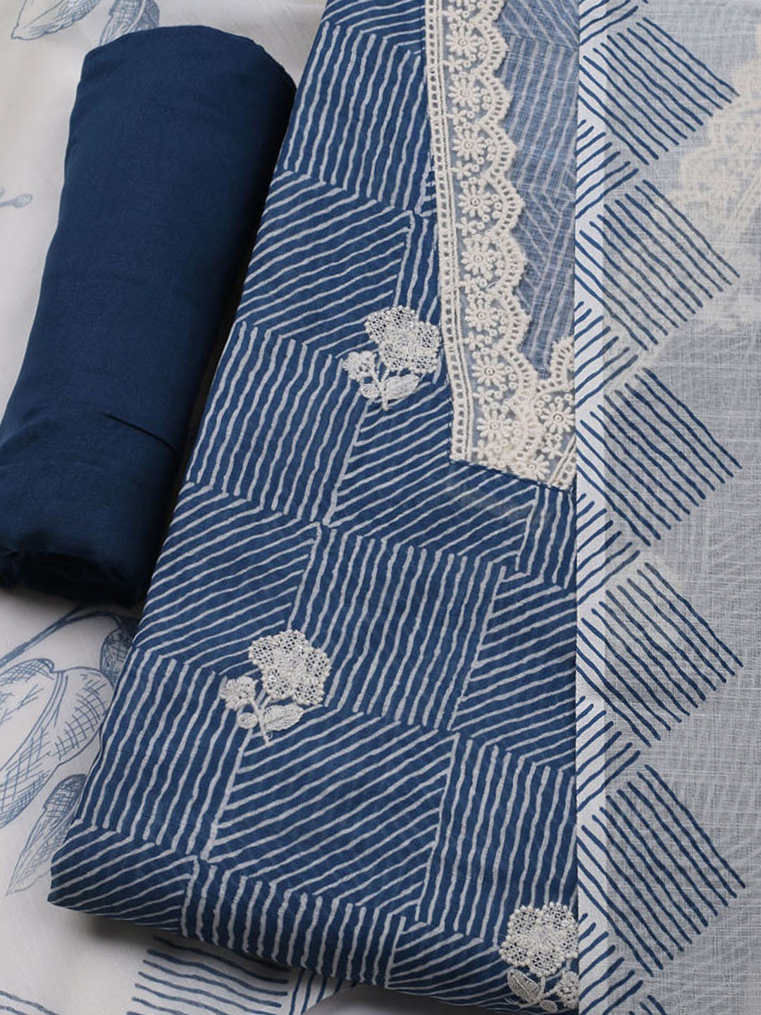 Printed Cotton Blend Unstitched Kurta With Pant &amp; Dupatta