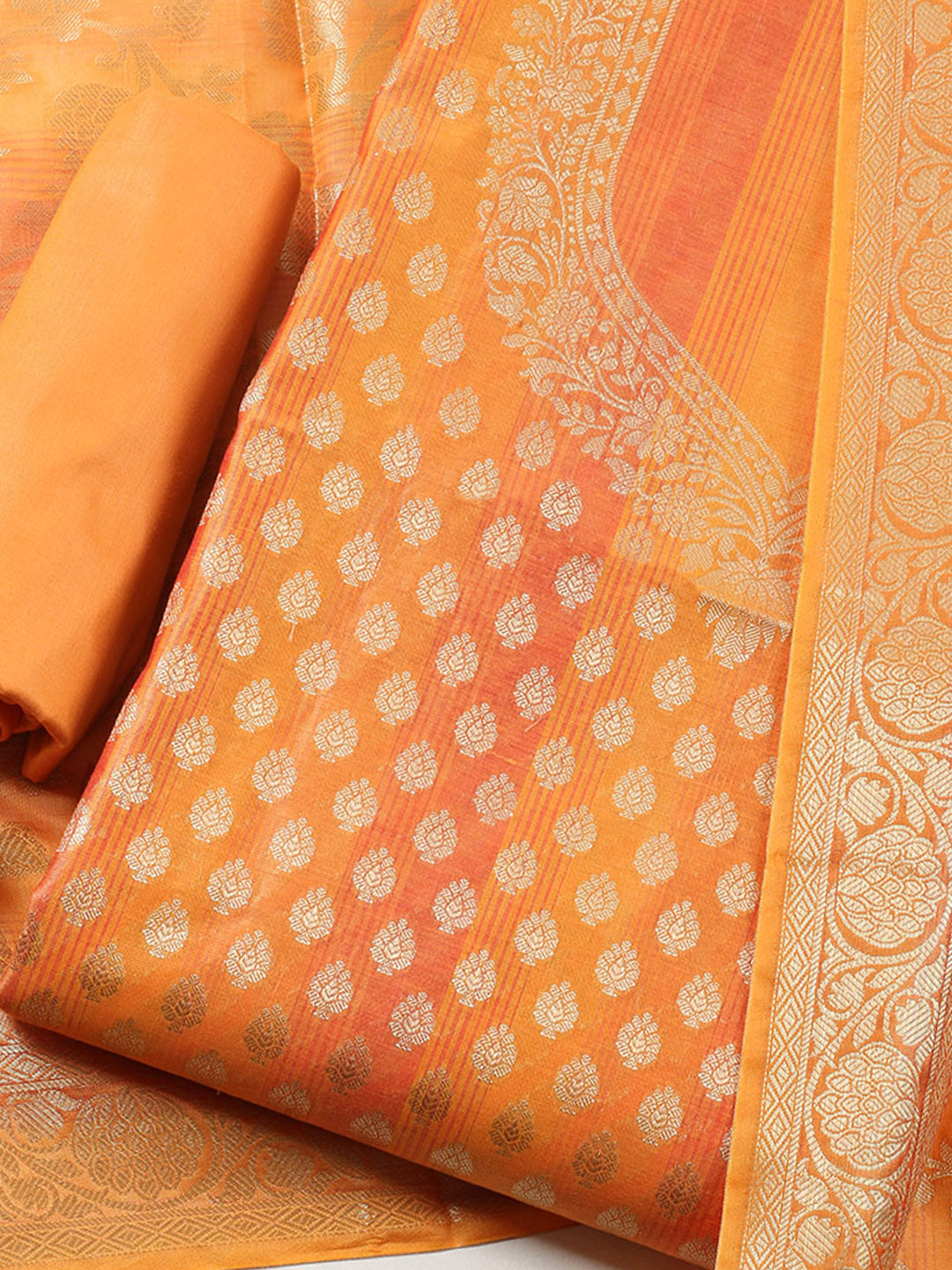 Woven Banarasi Chanderi Unstitched Suit With Dupatta