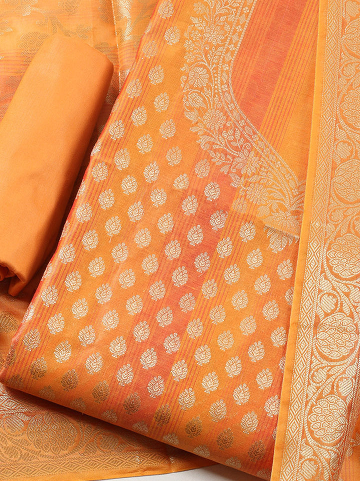 Woven Banarasi Chanderi Unstitched Suit With Dupatta