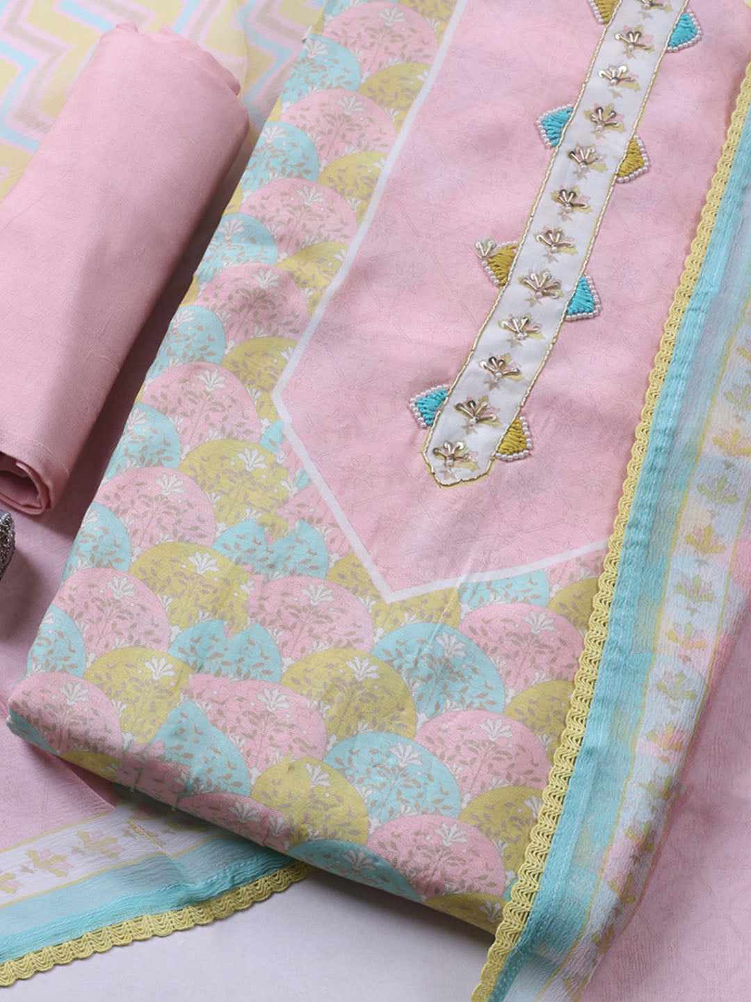 Printed Muslin Unstitched Suit With Pant &amp; Dupatta