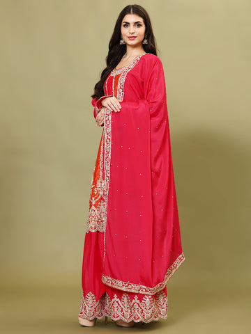 Gota Embroidered Crepe Kurta With Palazzo And Dupatta