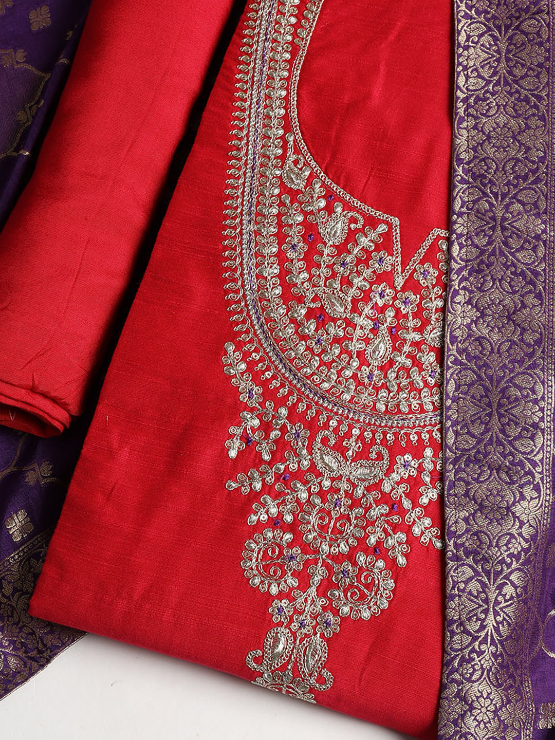 Embroidered Chanderi Unstitched Suit With Dupatta