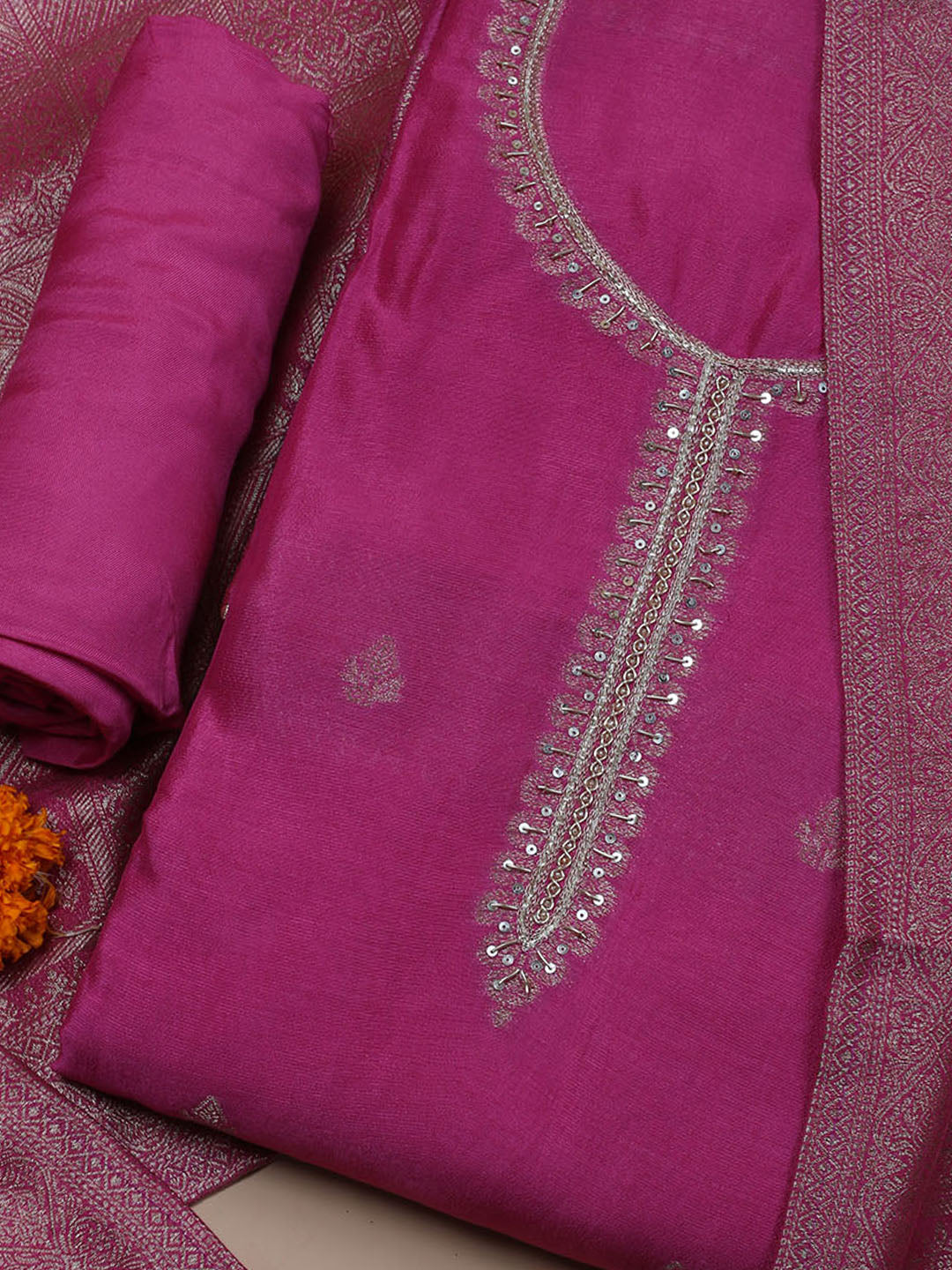 Kanjeevaram Chanderi Unstitched Suit With Dupatta